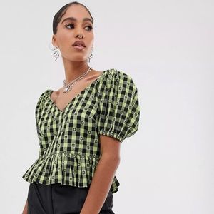 COLLUSION lime green puffy sleeve top